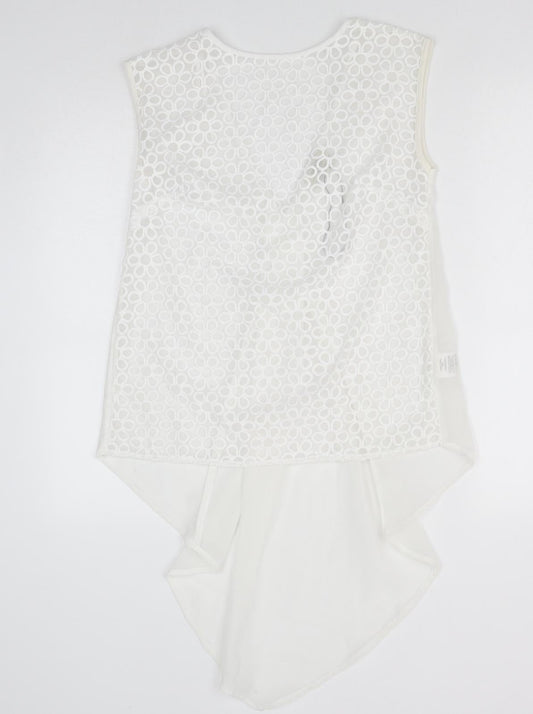 Papaya Womens White Floral Polyester Basic Tank Size 8 Round Neck - Dipped Hem