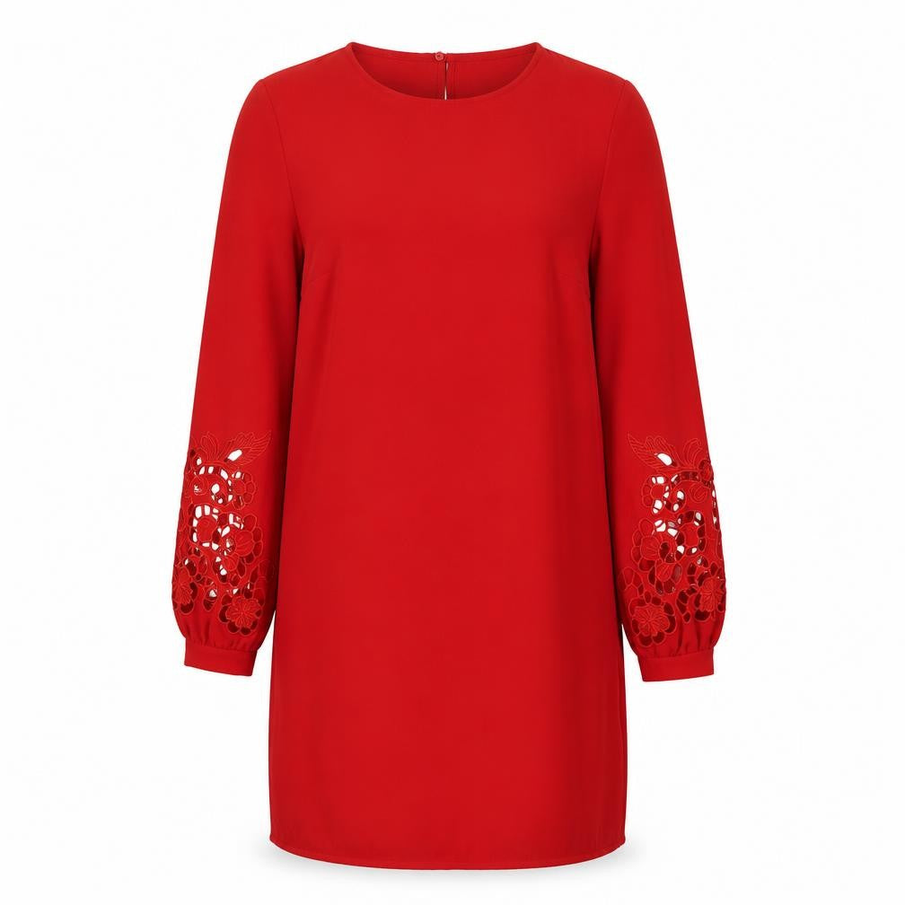 H&M Womens Red Polyester Shift Size 6 Round Neck Button