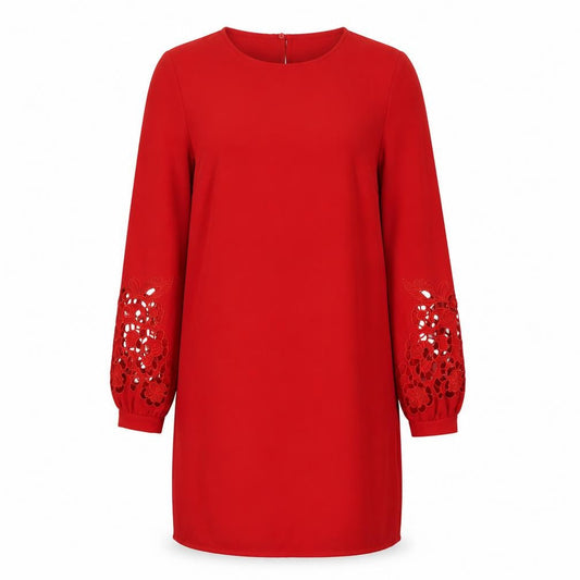 H&M Womens Red Polyester Shift Size 6 Round Neck Button