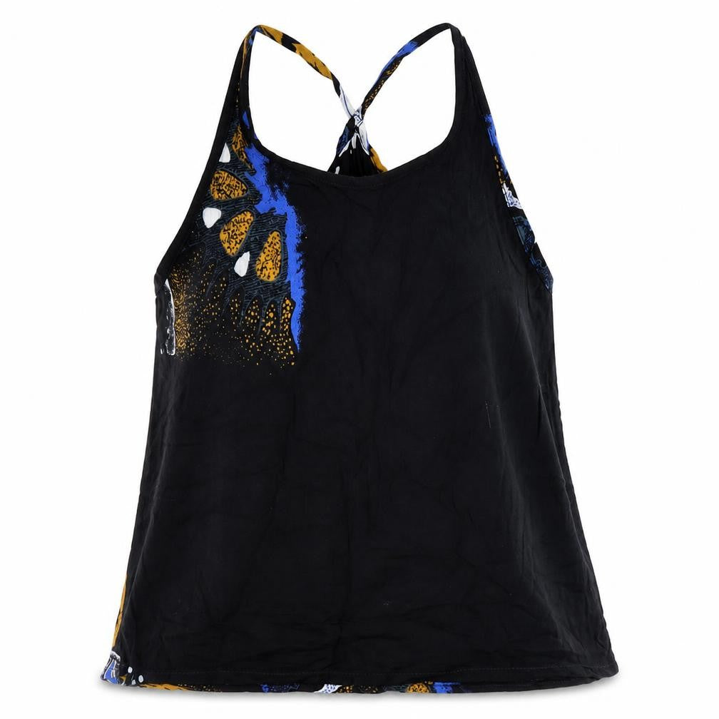 OCEAN Womens Black Geometric Cotton Camisole Tank Size L Scoop Neck - Racerback