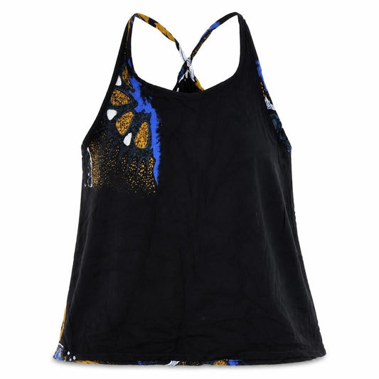 OCEAN Womens Black Geometric Cotton Camisole Tank Size L Scoop Neck - Racerback