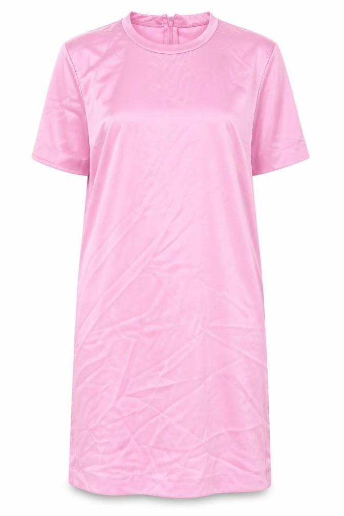 Zara Womens Pink Polyester T-Shirt Dress Size S Round Neck Zip