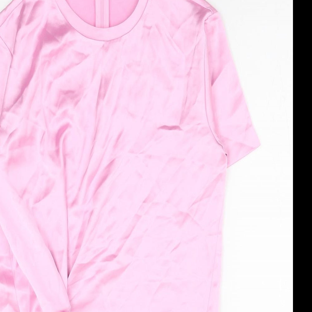 Zara Womens Pink Polyester T-Shirt Dress Size S Round Neck Zip