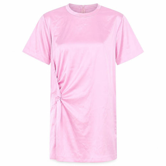 Zara Womens Pink Polyester T-Shirt Dress Size M Crew Neck Zip - Twist Detail