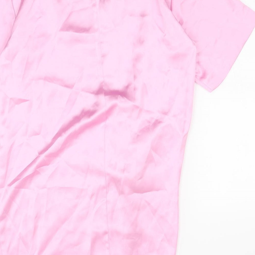 Zara Womens Pink Polyester T-Shirt Dress Size M Crew Neck Zip - Twist Detail