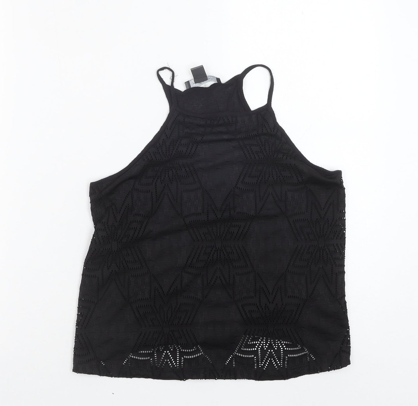Primark Womens Black Geometric Polyester Basic Tank Size 6 Round Neck