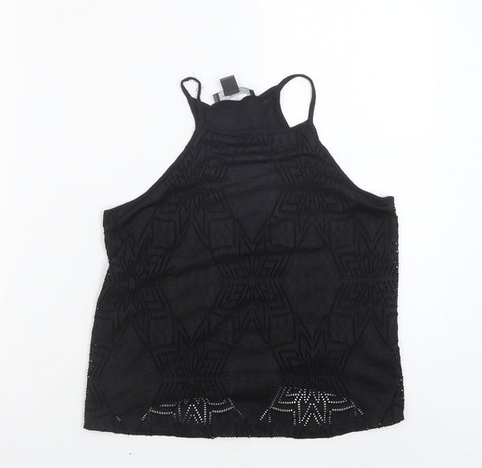 Primark Womens Black Geometric Polyester Basic Tank Size 6 Round Neck
