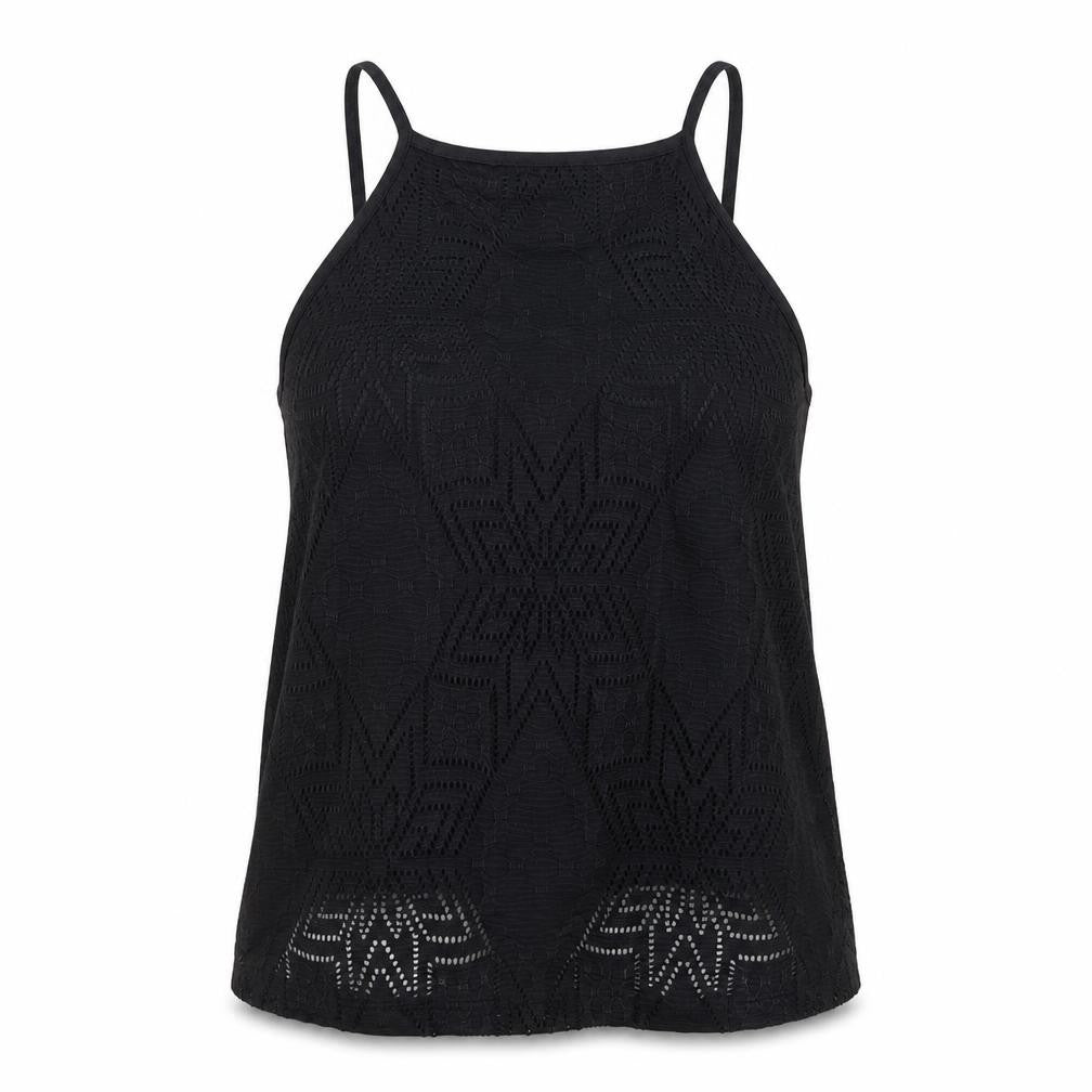 Primark Womens Black Geometric Polyester Basic Tank Size 6 Round Neck