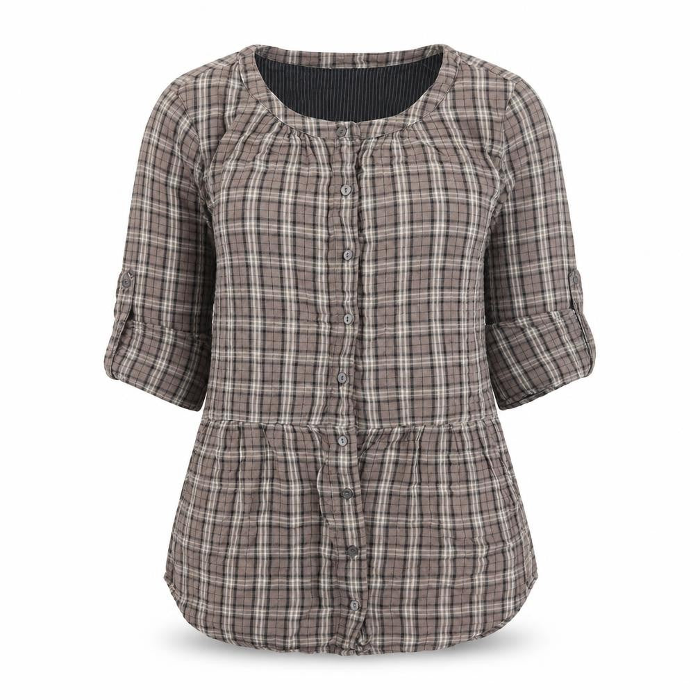 Canyon River Blues Womens Brown Plaid Cotton Basic Button-Up Size L Scoop Neck