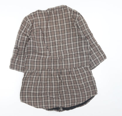 Canyon River Blues Womens Brown Plaid Cotton Basic Button-Up Size L Scoop Neck