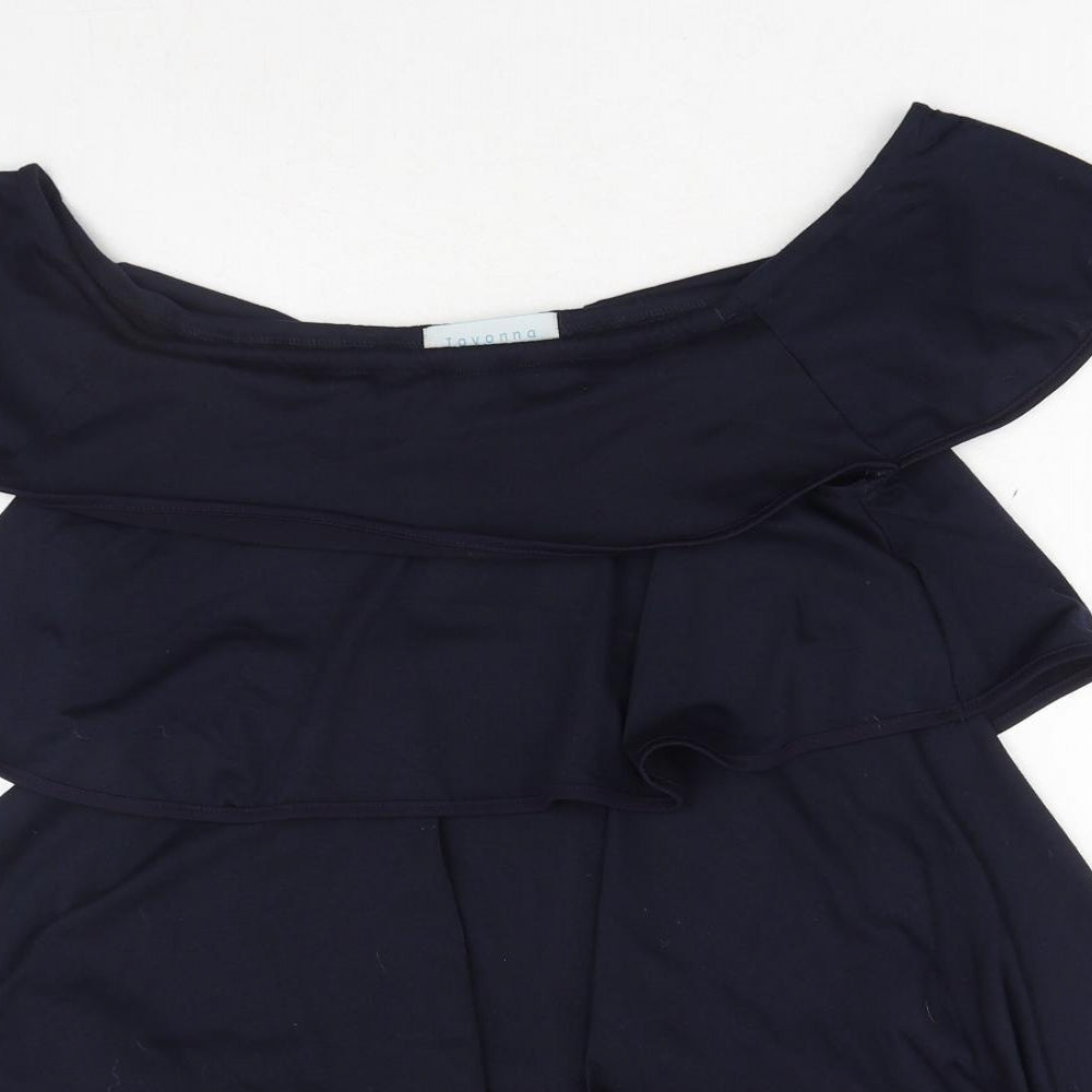Jovonna Womens Blue Polyester A-Line Size S Boat Neck Pullover