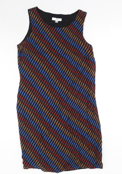 Next Womens Blue Geometric Polyester Bodycon Size 10 Scoop Neck Zip