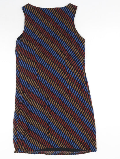 Next Womens Blue Geometric Polyester Bodycon Size 10 Scoop Neck Zip