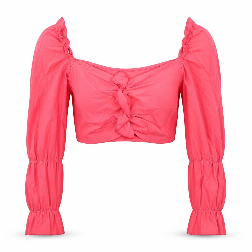 PRETTYLITTLETHING Womens Pink Polyester Cropped Blouse Size 6 Sweetheart