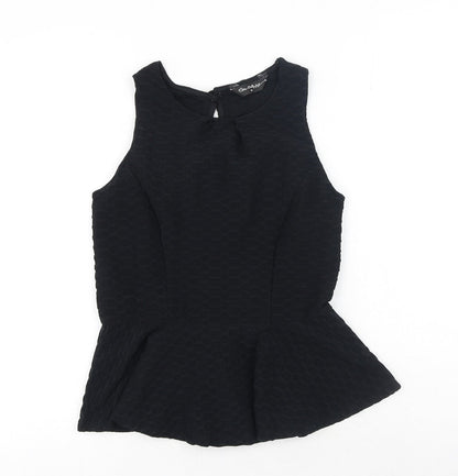 Miss Selfridge Womens Black Polyester Basic Blouse Size 10 Round Neck