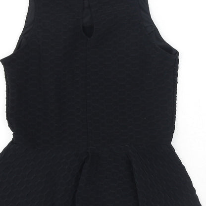Miss Selfridge Womens Black Polyester Basic Blouse Size 10 Round Neck