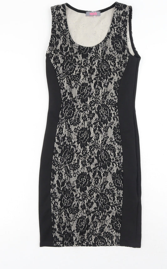 Agenda Womens Black Floral Polyester Pencil Dress Size 8 Scoop Neck Pullover