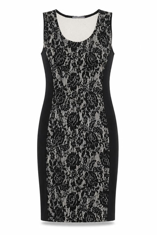 Agenda Womens Black Floral Polyester Pencil Dress Size 8 Scoop Neck Pullover