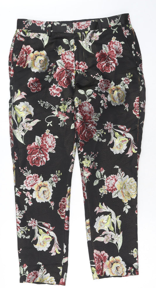 Eight Paw Womens Multicoloured Floral Cotton Trousers Size 32 in Regular Hook & Eye
