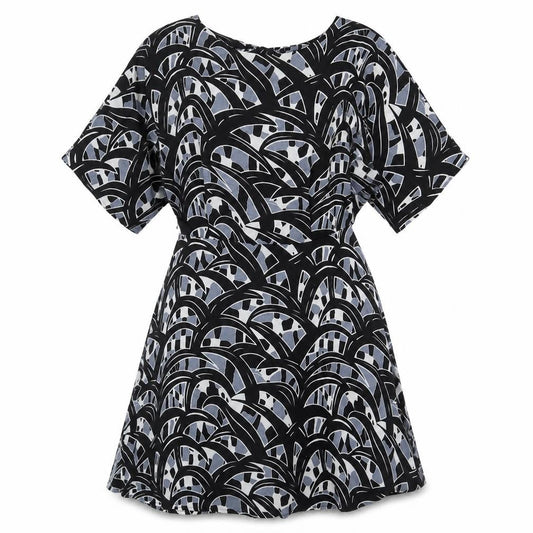 Glamorous Womens Grey Geometric Polyester Skater Dress Size M Boat Neck Zip