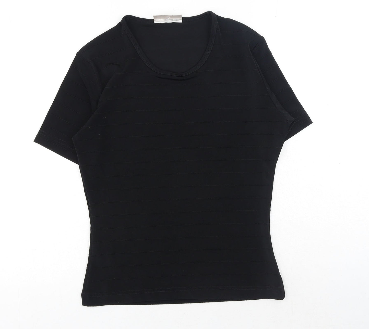 Country Casuals Womens Black Polyester Basic T-Shirt Size S Scoop Neck