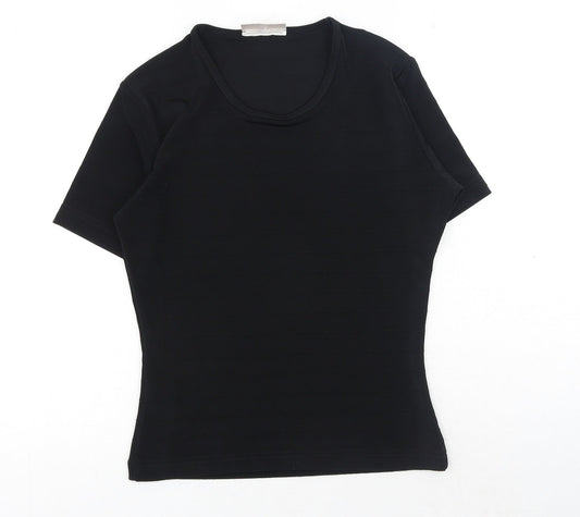 Country Casuals Womens Black Polyester Basic T-Shirt Size S Scoop Neck