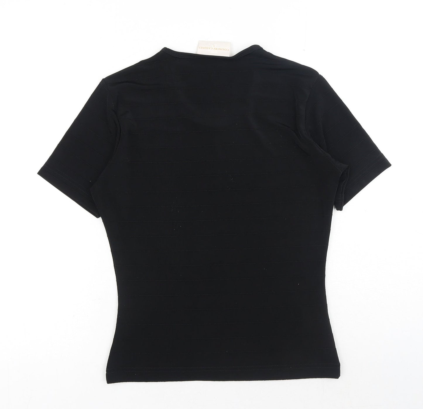 Country Casuals Womens Black Polyester Basic T-Shirt Size S Scoop Neck