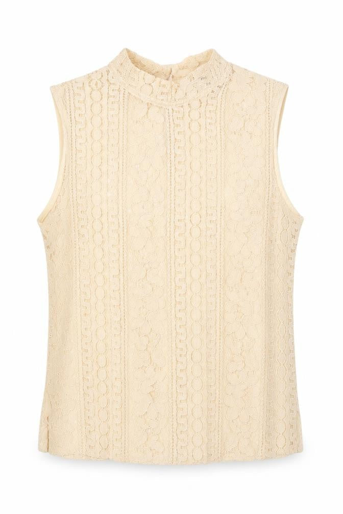Primark Womens Beige Geometric Polyester Basic Tank Size 6 Mock Neck