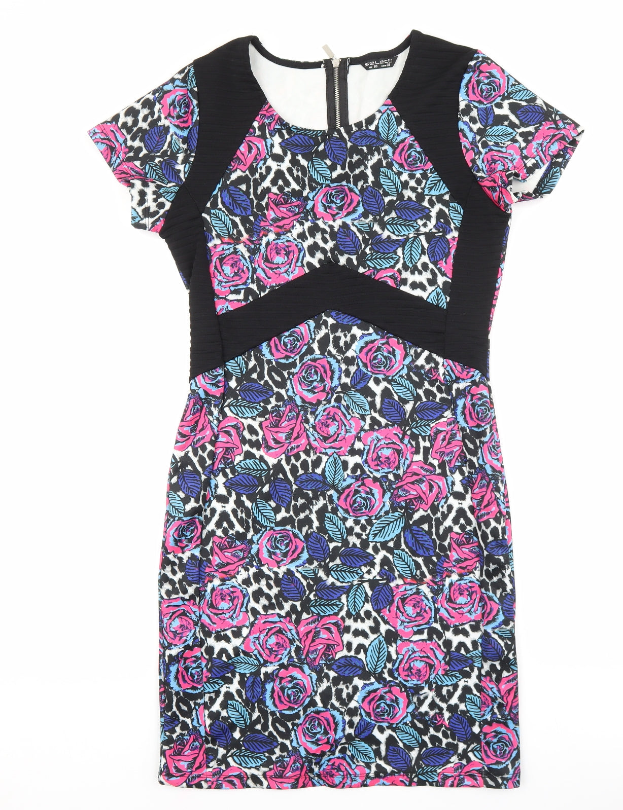 Select Womens Multicoloured Floral Viscose T-Shirt Dress Size 10 Boat Neck Zip
