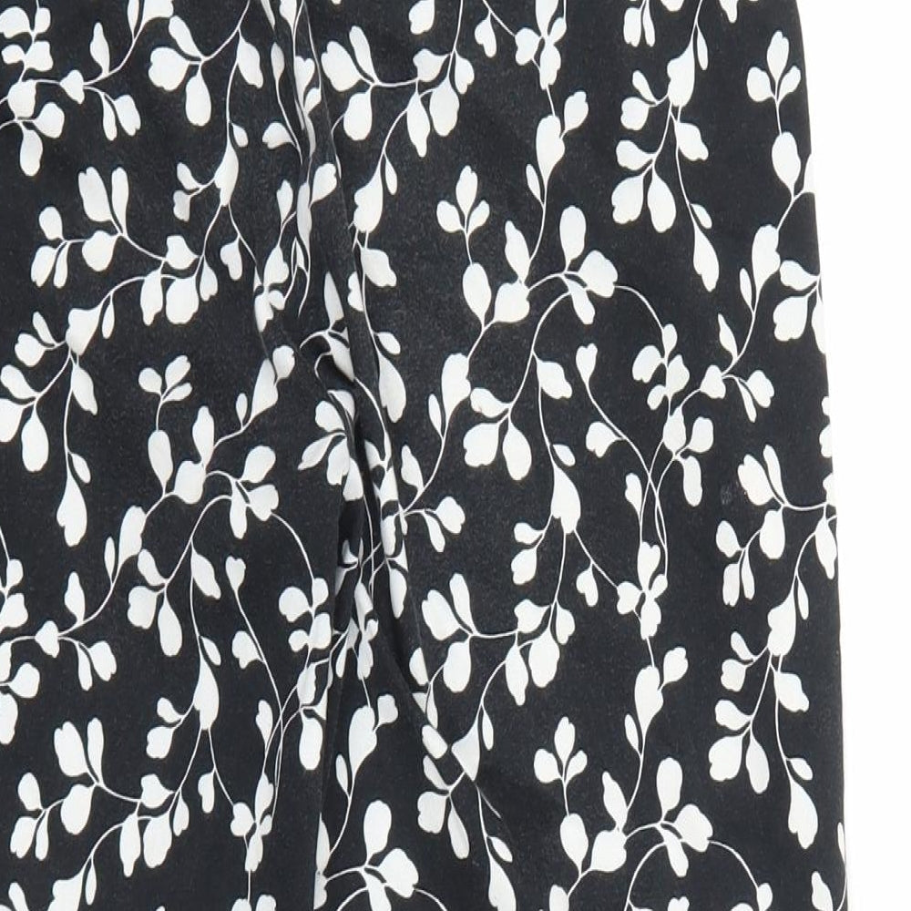 Marks and Spencer Womens Black Floral Cotton Trousers Size 10 L21 in Slim Zip