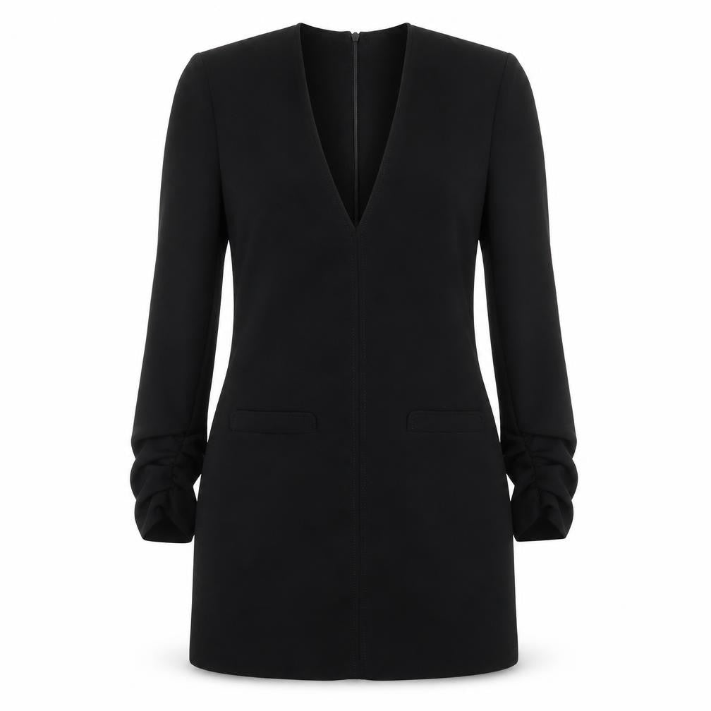 Zara Womens Black Polyester Sheath Size XS V-Neck Zip
