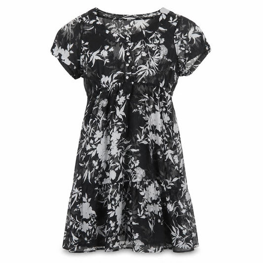 M&Co Womens Black Floral Polyester A-Line Size 10 Boat Neck Button
