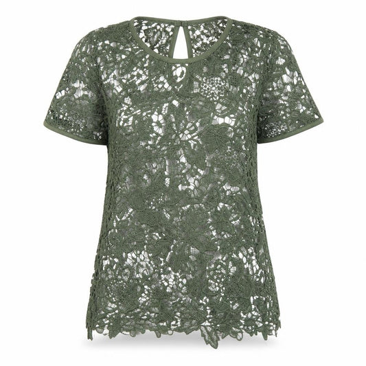 Rebellion Womens Green Floral Cotton Basic T-Shirt Size M Round Neck