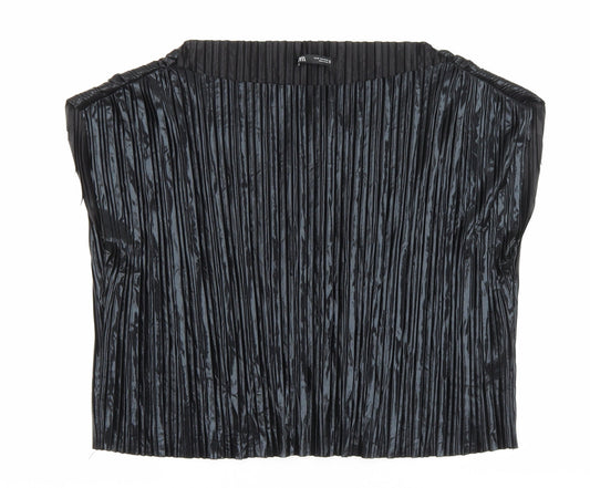 Zara Womens Black Polyester Basic Blouse Size M Boat Neck