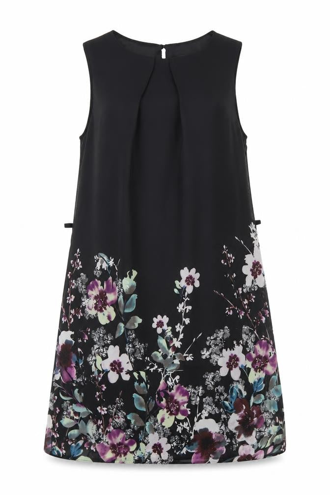 Primark Womens Black Floral Polyester Shift Size 6 Boat Neck Button