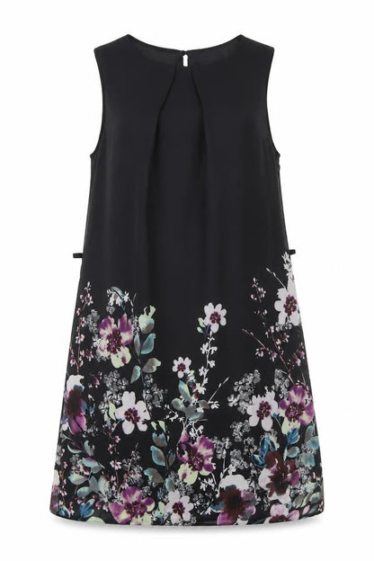 Primark Womens Black Floral Polyester Shift Size 6 Boat Neck Button