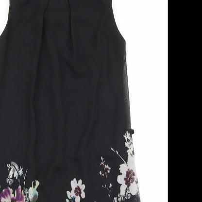 Primark Womens Black Floral Polyester Shift Size 6 Boat Neck Button