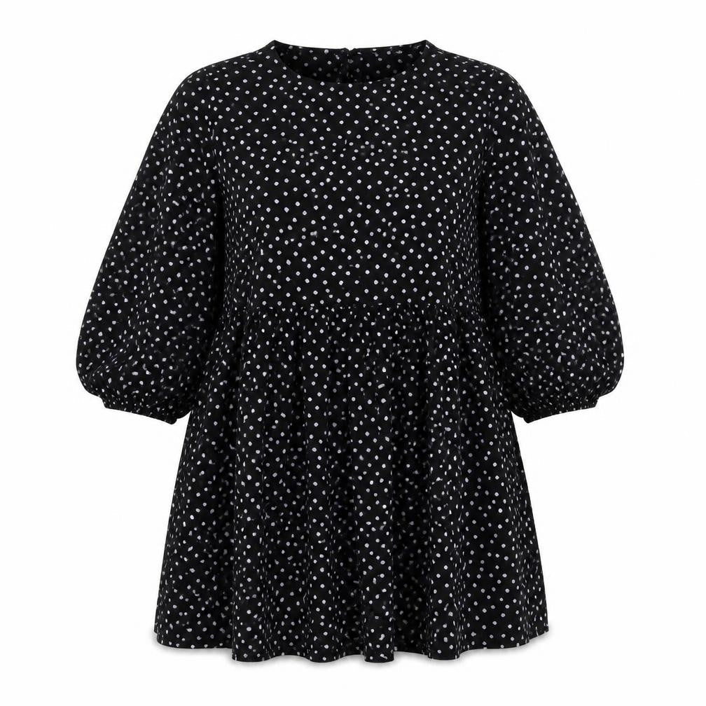 Boohoo Womens Black Polka Dot Polyester Trapeze & Swing Size 6 Round Neck Button
