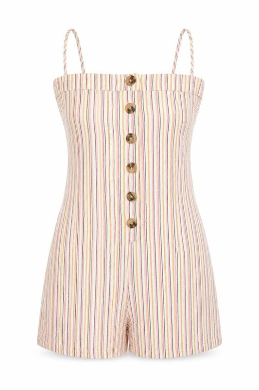Topshop Womens Multicoloured Striped 100% Cotton Playsuit One-Piece Size 8 Button
