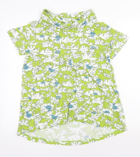 Tara Clothing Womens Green Floral 100% Cotton Tunic T-Shirt Size S Roll Neck