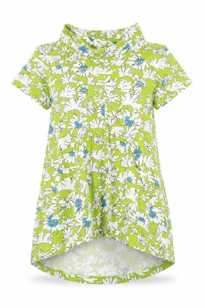 Tara Clothing Womens Green Floral 100% Cotton Tunic T-Shirt Size S Roll Neck