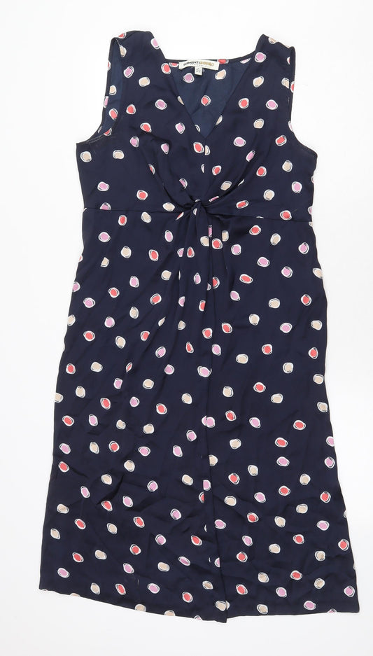 Clements Ribeiro Womens Blue Geometric Polyester A-Line Size 12 V-Neck Zip