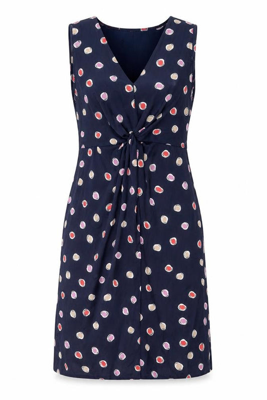Clements Ribeiro Womens Blue Geometric Polyester A-Line Size 12 V-Neck Zip