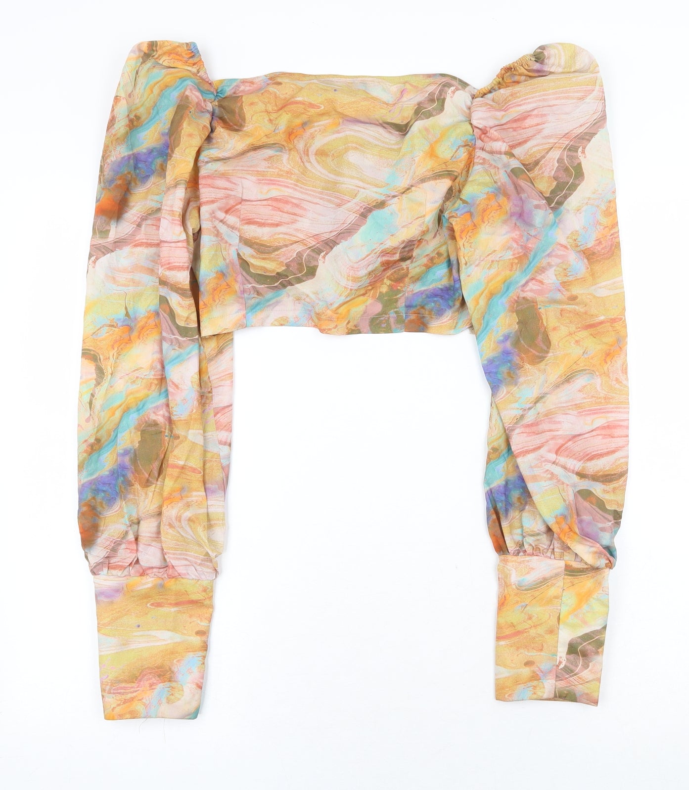 PRETTYLITTLETHING Womens Multicoloured Geometric Polyester Cropped Blouse Size 10 Square Neck - Marble Print