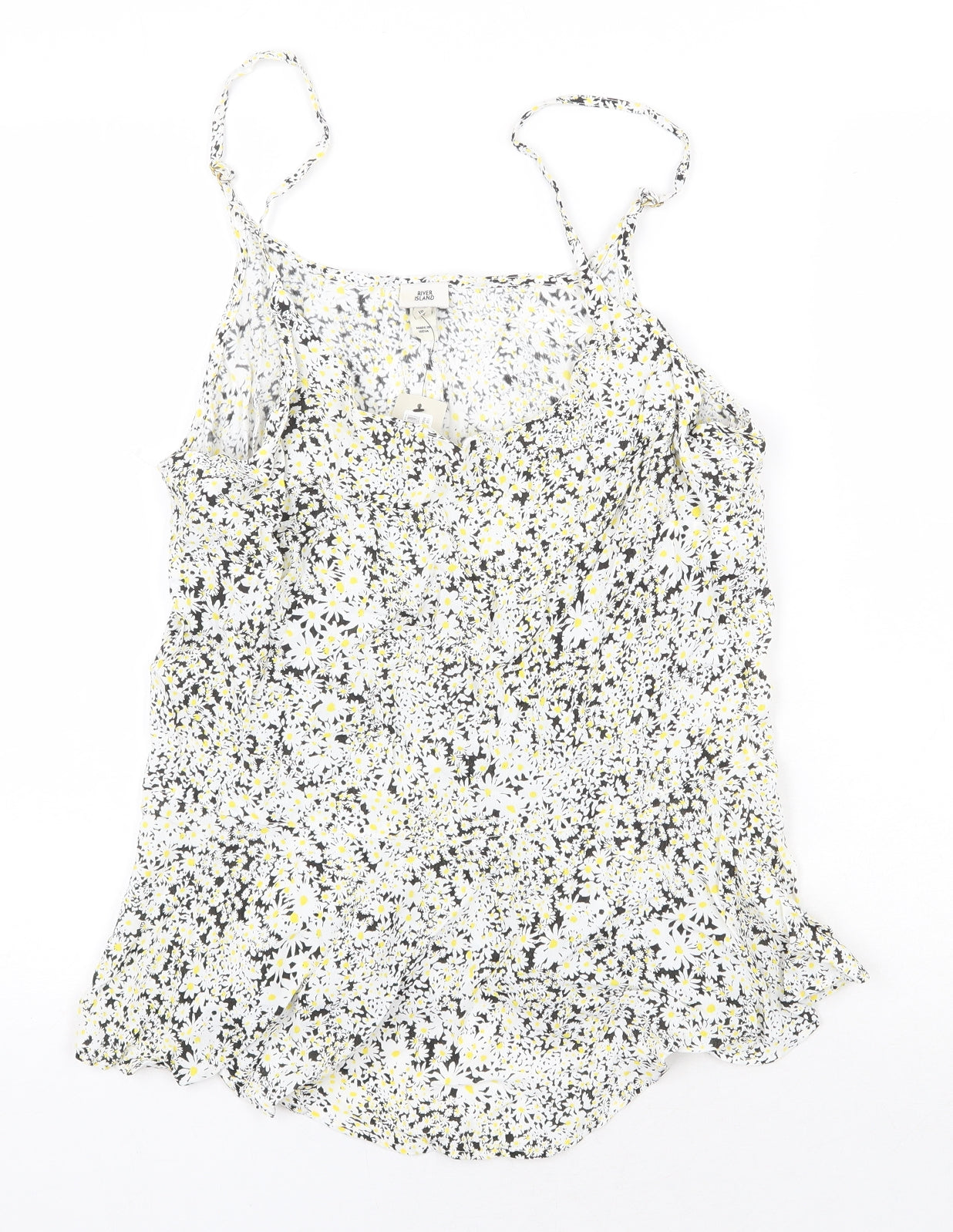 River Island Womens White Geometric Viscose Basic Tank Size 10 Square Neck - Flower print