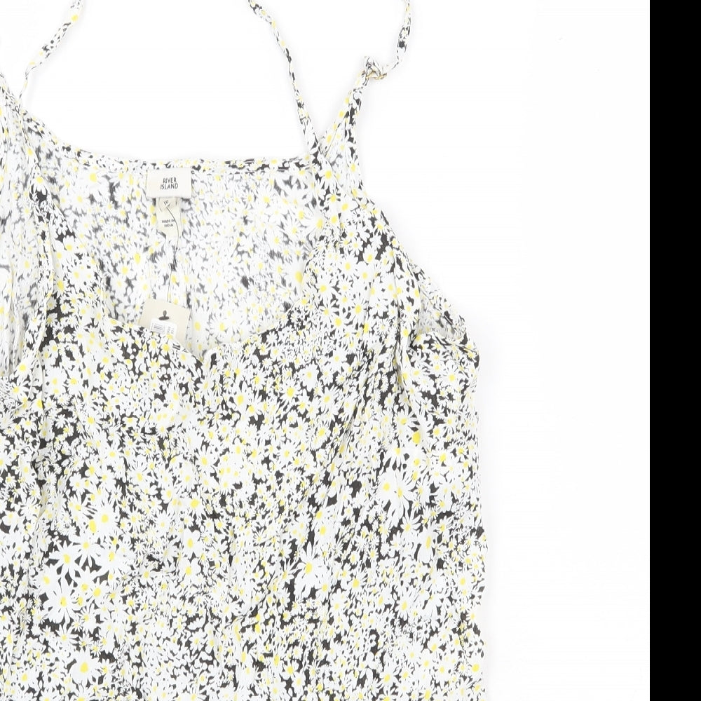 River Island Womens White Geometric Viscose Basic Tank Size 10 Square Neck - Flower print