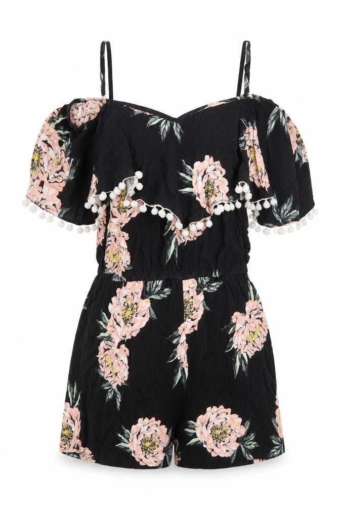 Select Womens Black Floral Viscose Playsuit One-Piece Size 8 Pullover