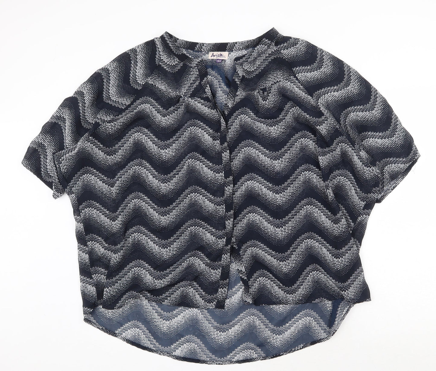 Arista Womens Blue Geometric Polyester Basic Button-Up Size 18 V-Neck