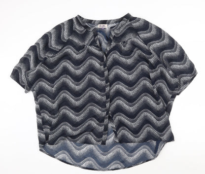Arista Womens Blue Geometric Polyester Basic Button-Up Size 18 V-Neck