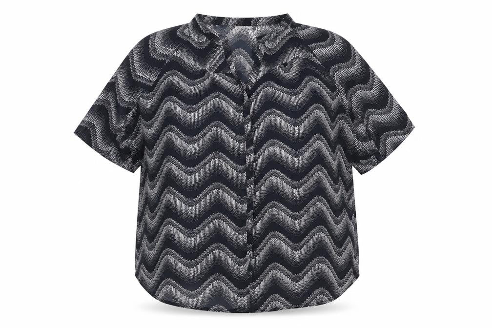 Arista Womens Blue Geometric Polyester Basic Button-Up Size 18 V-Neck